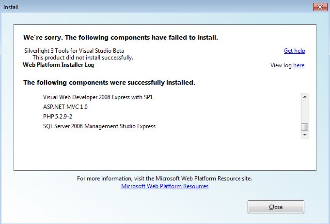 Web Platform Installer - Failed Install